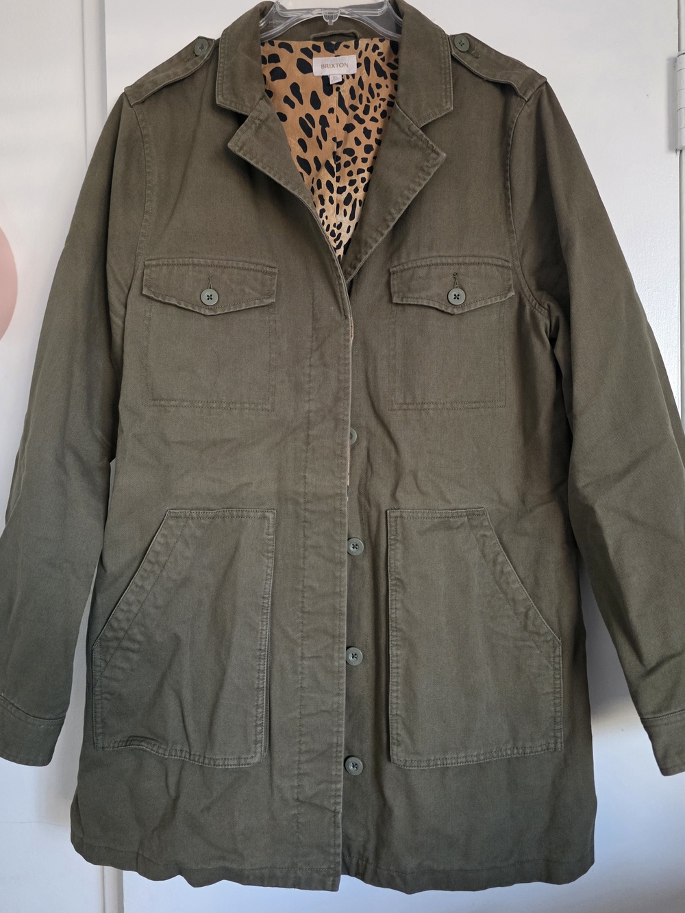 Brixton Olive Utility Jacket with Leopard Lining